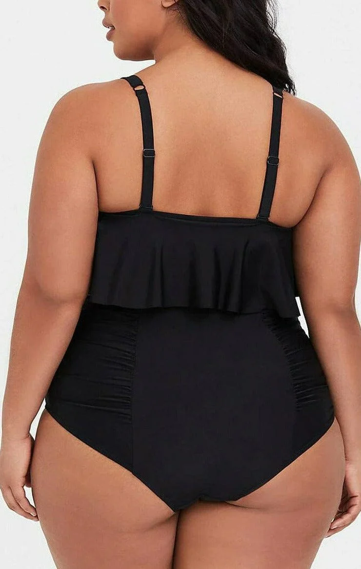 Plus Flounce Ruffled Tank High Rise Bikini Set - Image 3