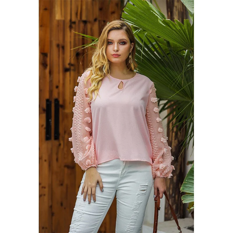 Plus Keyhole Front Textured Sleeve Blouse - Image 4