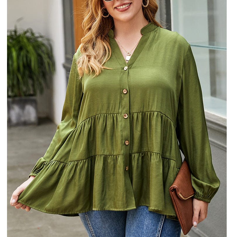 Plus Long Sleeve Tiered Blouse - Image 2