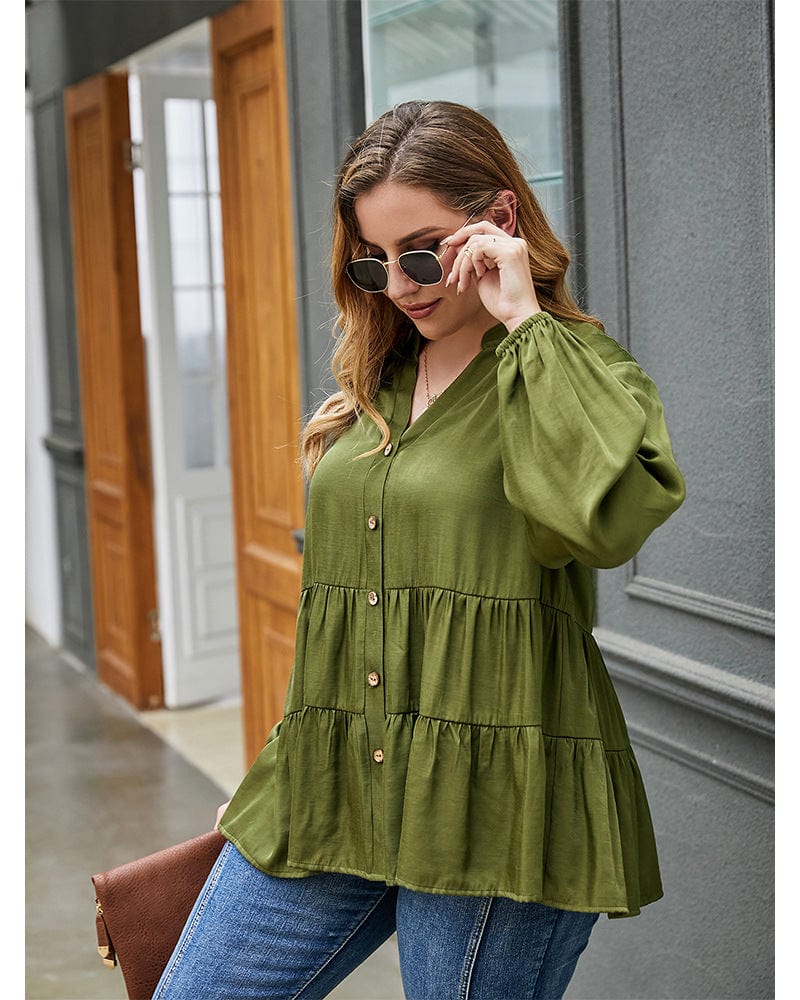Plus Long Sleeve Tiered Blouse - Image 3