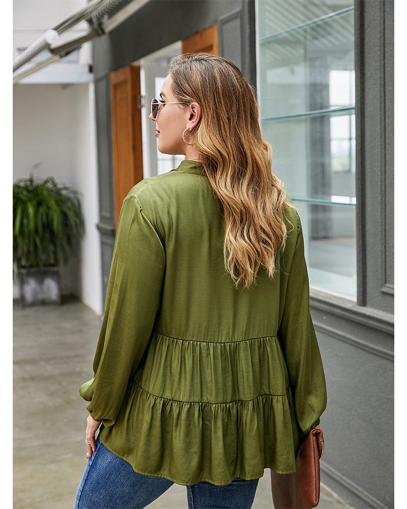 Plus Long Sleeve Tiered Blouse - Image 4