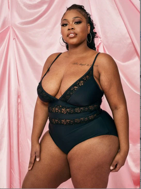 Plus Plunge Floral Lace Lined One-Piece - Image 4