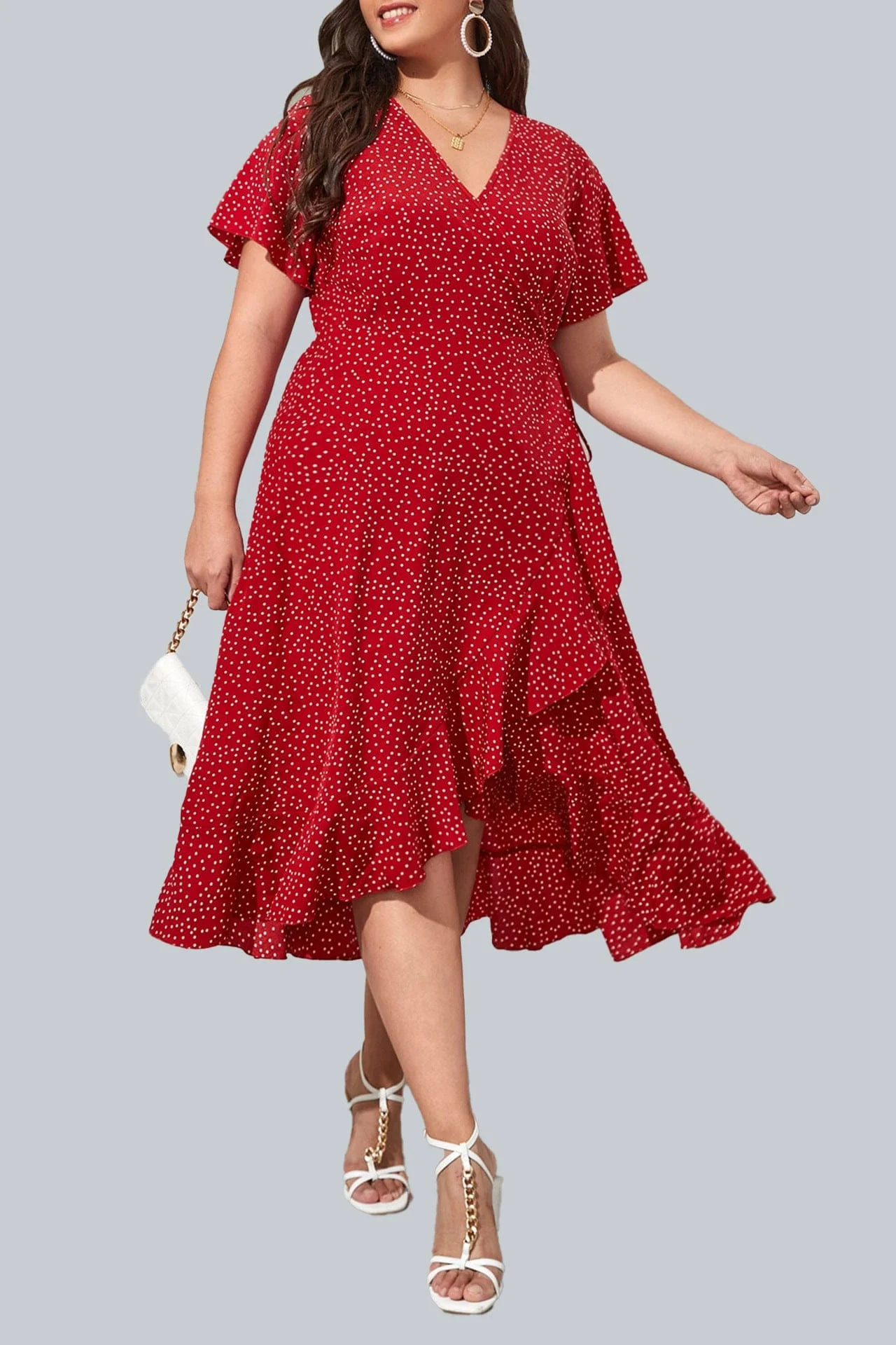 Plus Polka Dot Ruffle Hem Dress