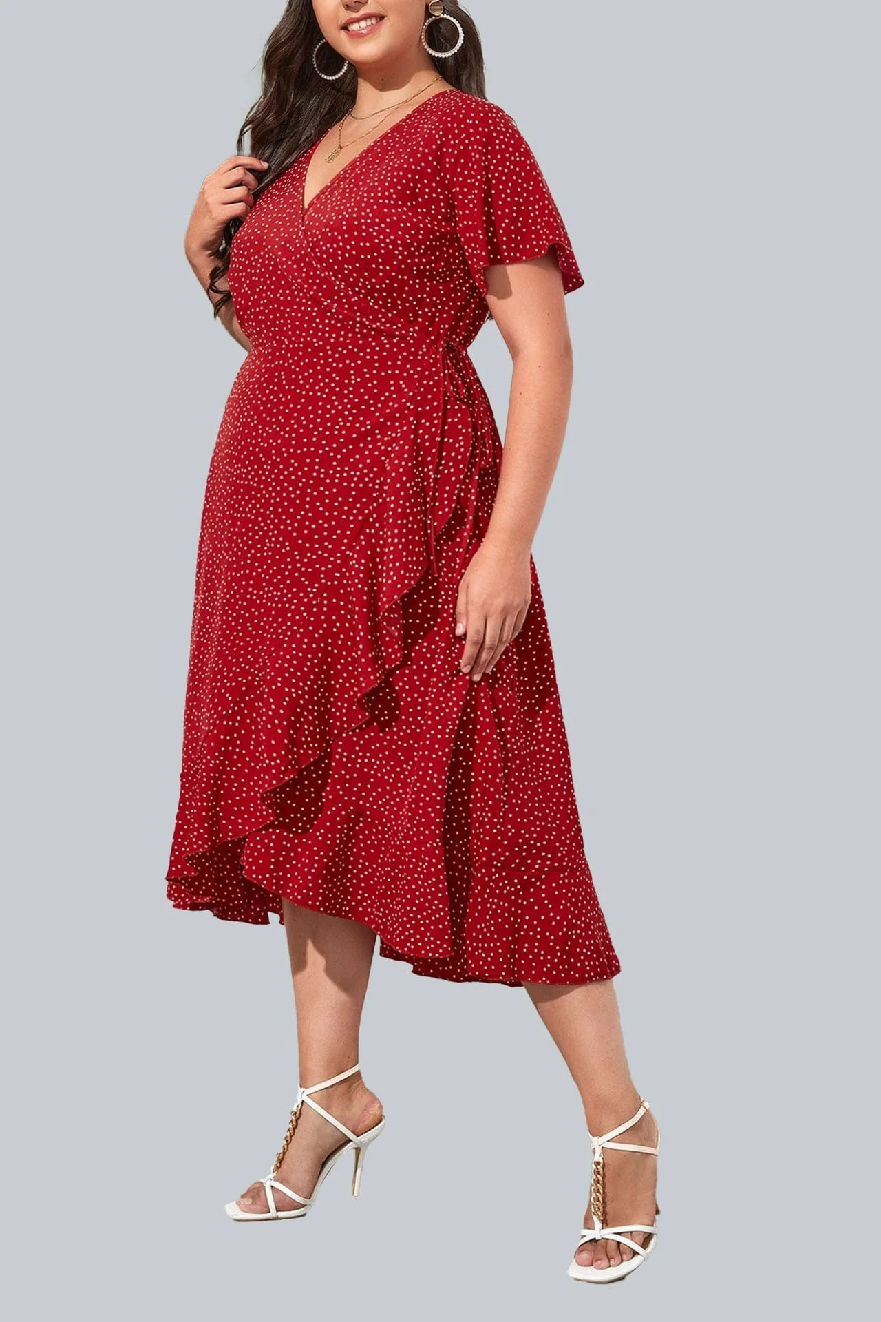 Plus Polka Dot Ruffle Hem Dress - Image 3