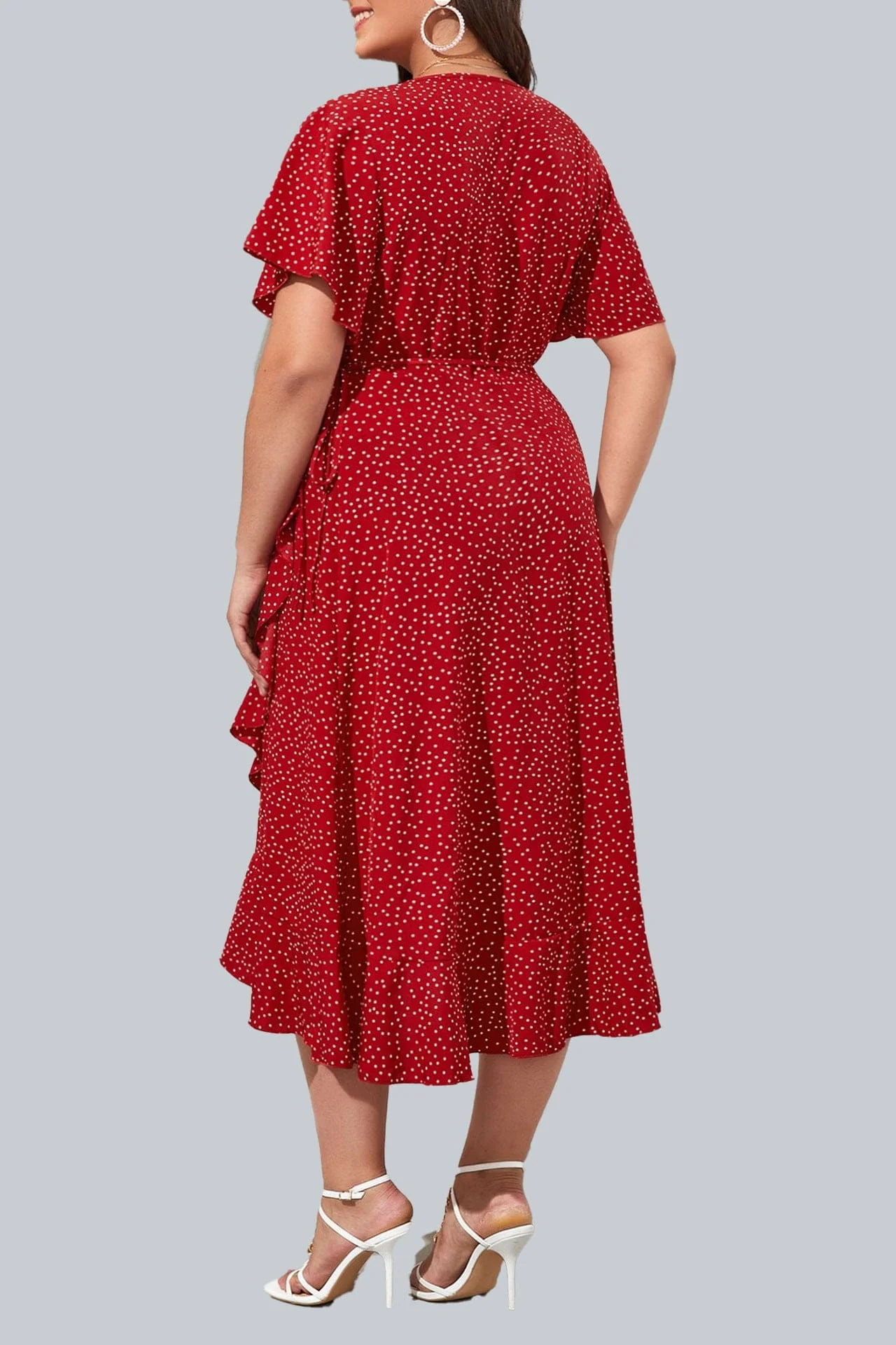 Plus Polka Dot Ruffle Hem Dress - Image 4