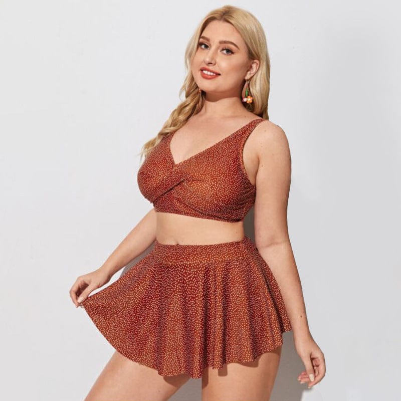 Plus Polka Dot Wrap Tying High Rise Skirt Bikini Set - Image 3