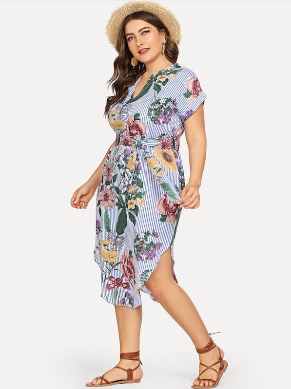 Plus Printed Round Hem Slit Dress - Image 2