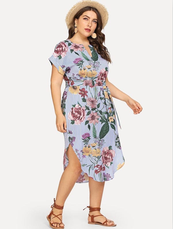 Plus Printed Round Hem Slit Dress - Image 3