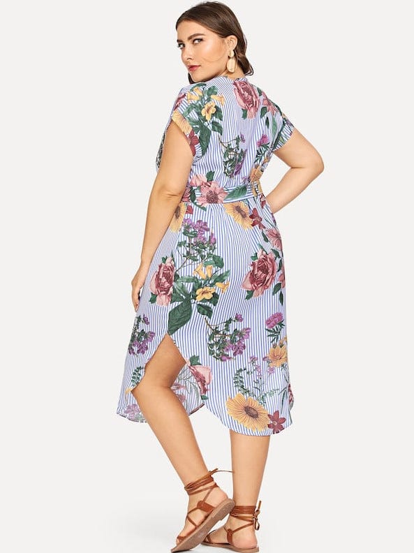 Plus Printed Round Hem Slit Dress - Image 4