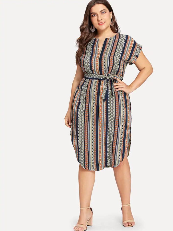 Plus Printed Round Hem Slit Dress - Image 5