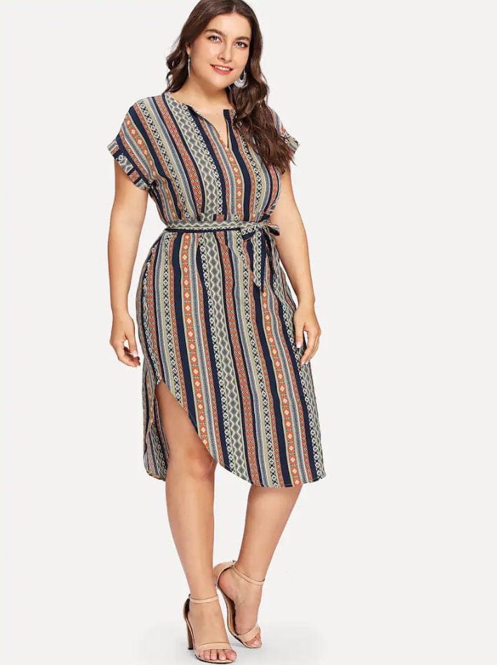 Plus Printed Round Hem Slit Dress - Image 6
