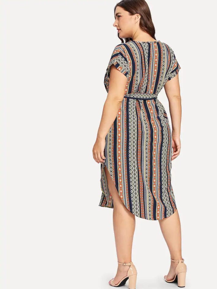 Plus Printed Round Hem Slit Dress - Image 7