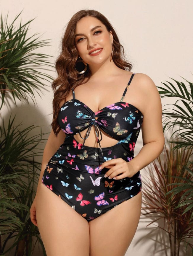 Plus Rainbow Butterfly Bandeau Tying Cut Out One-Piece - Image 4