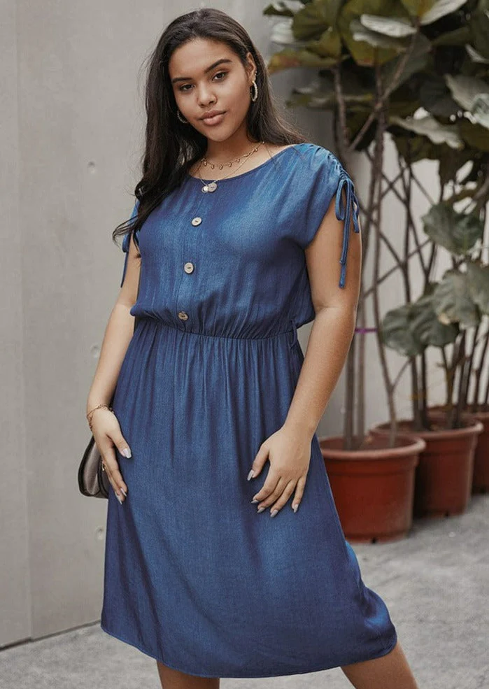 Plus Ruched Drawstring Sleeve Dress