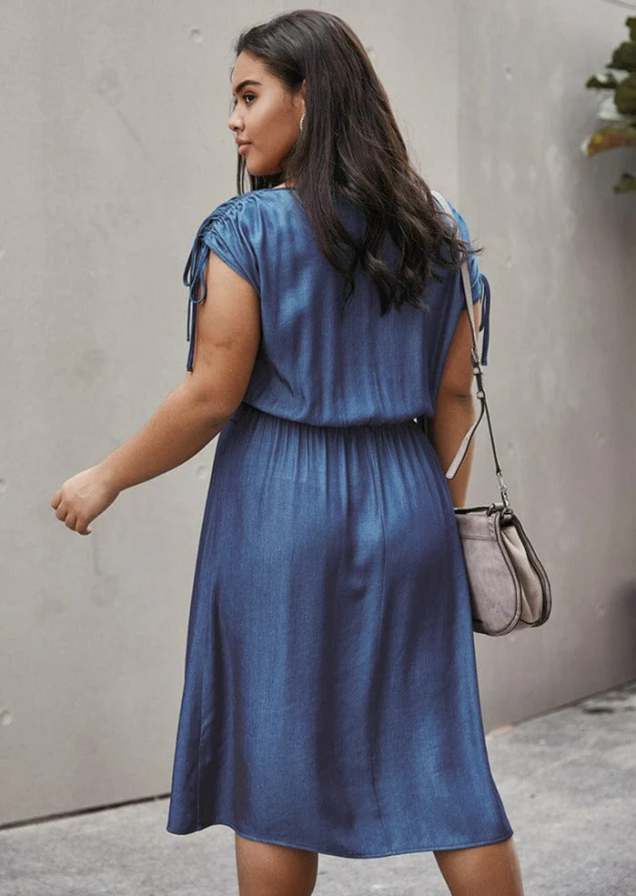 Plus Ruched Drawstring Sleeve Dress - Image 2