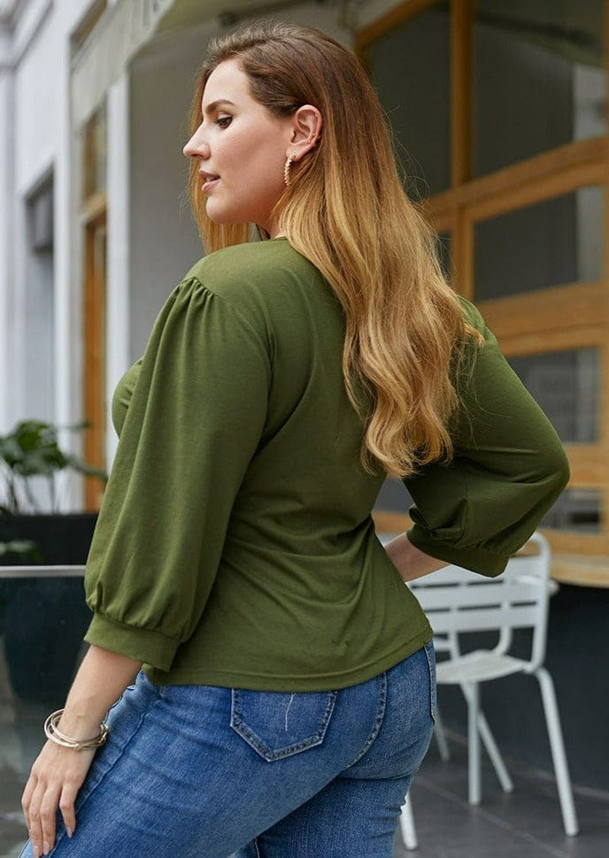 Plus Ruched Front Peasant Sleeve Blouse