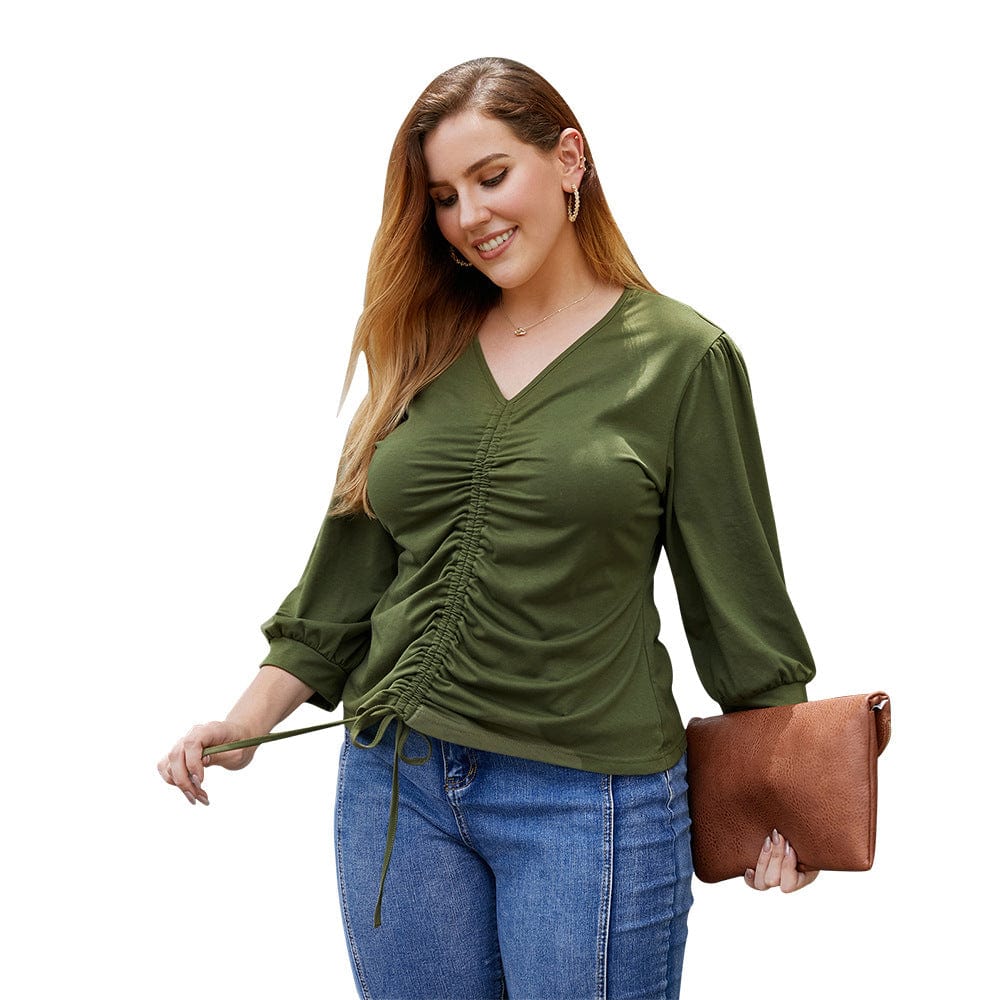Plus Ruched Front Peasant Sleeve Blouse - Image 3