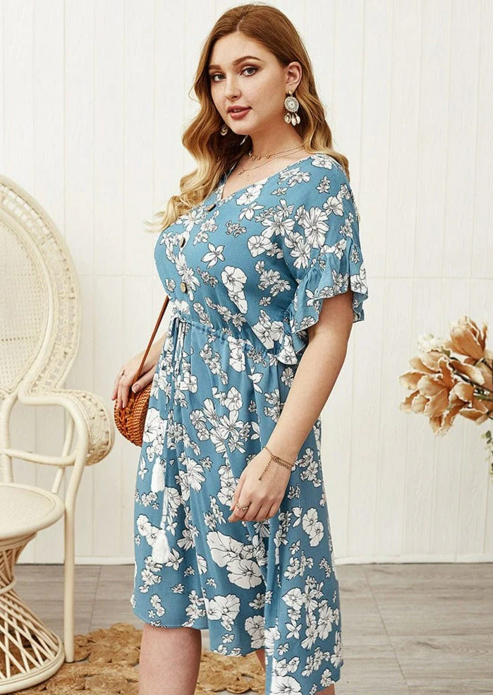 Plus Ruffle Sleeve Drawstring Waist Dress - Image 2