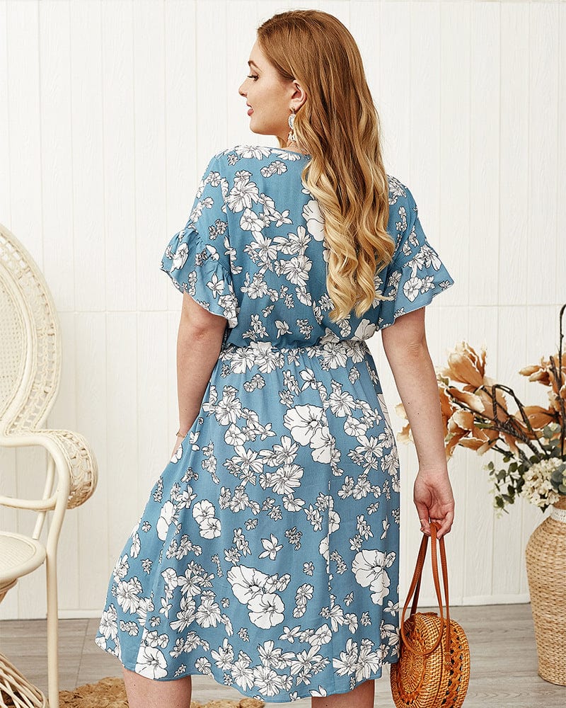 Plus Ruffle Sleeve Drawstring Waist Dress - Image 5