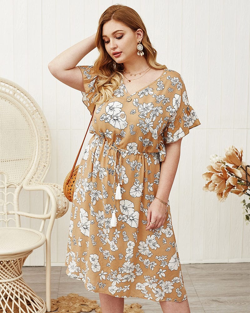 Plus Ruffle Sleeve Drawstring Waist Dress - Image 6