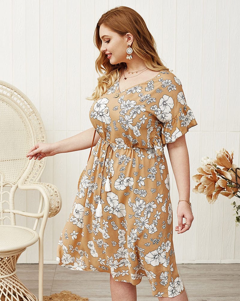 Plus Ruffle Sleeve Drawstring Waist Dress - Image 7