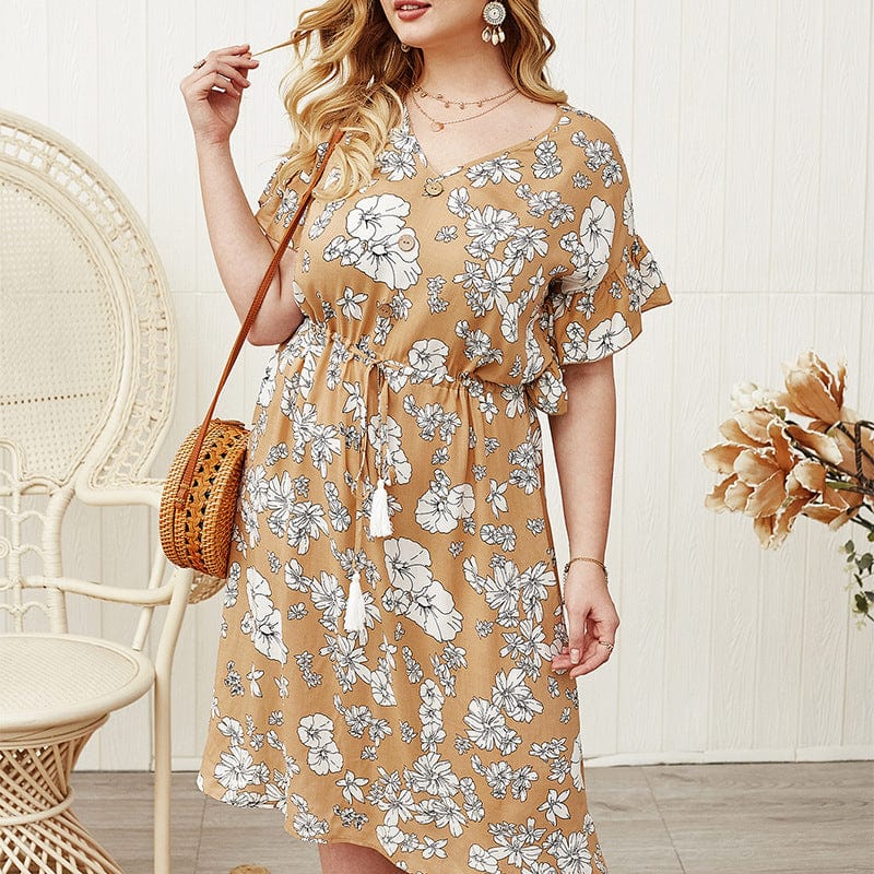 Plus Ruffle Sleeve Drawstring Waist Dress - Image 9