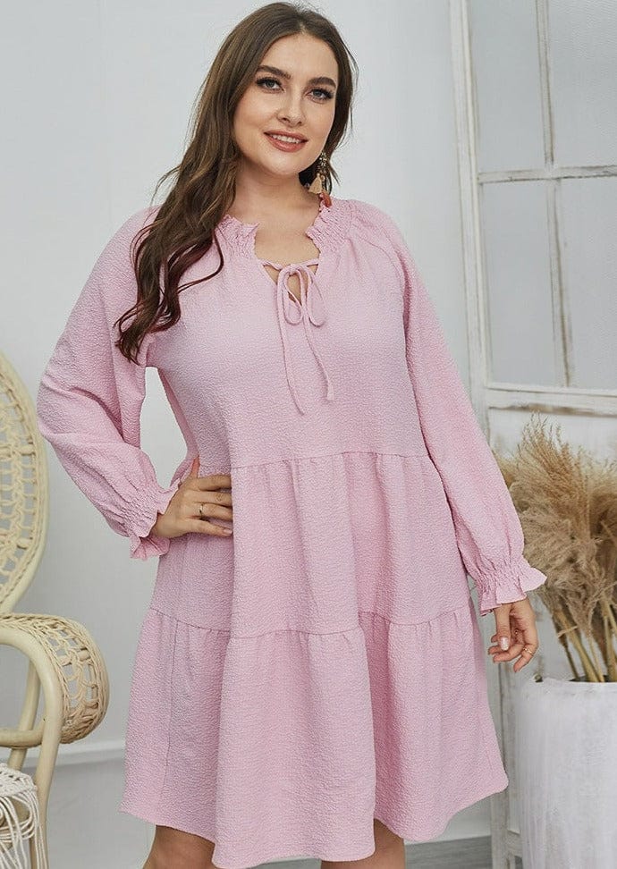 Plus Shirred Tie Neck Textured Dress - Image 2