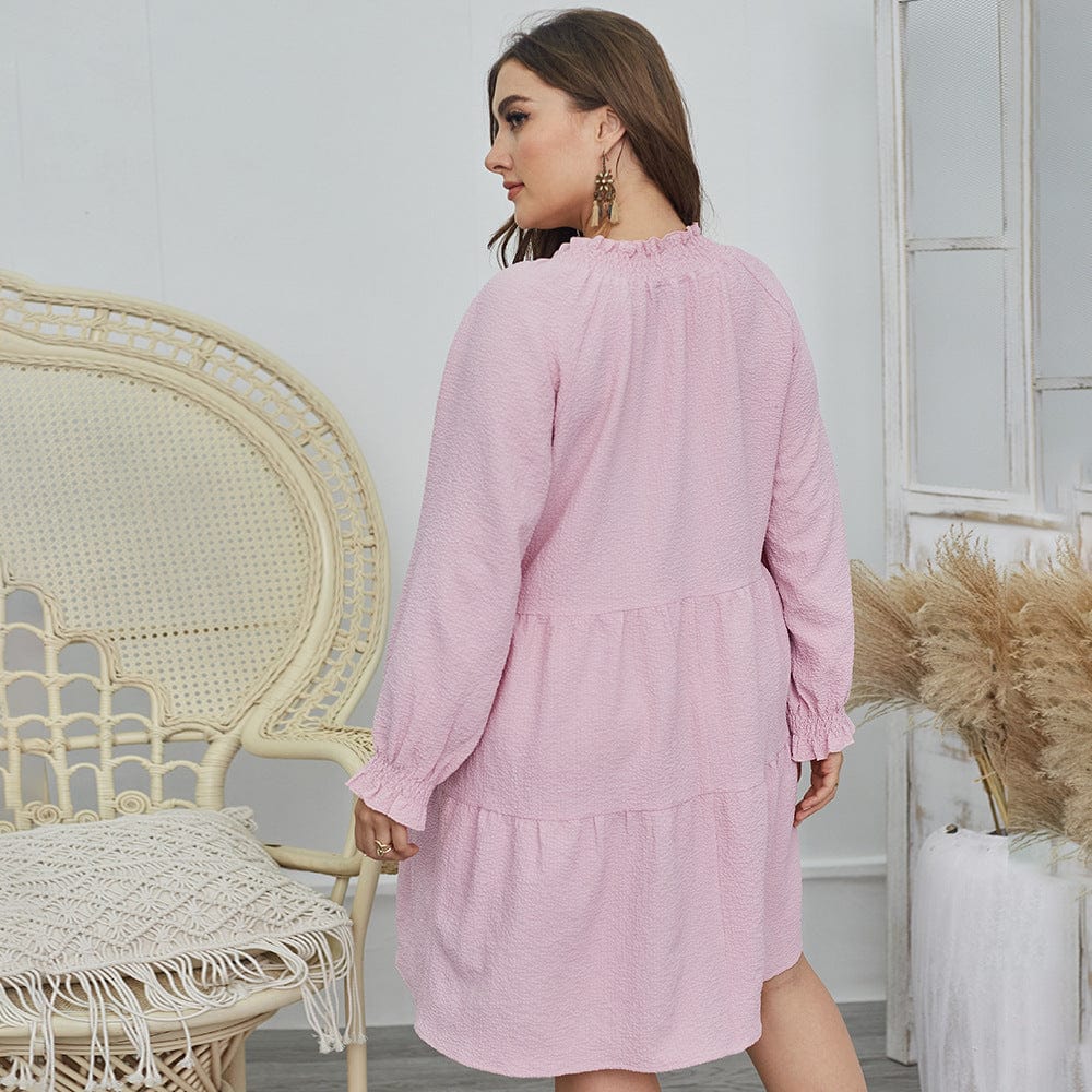 Plus Shirred Tie Neck Textured Dress - Image 4
