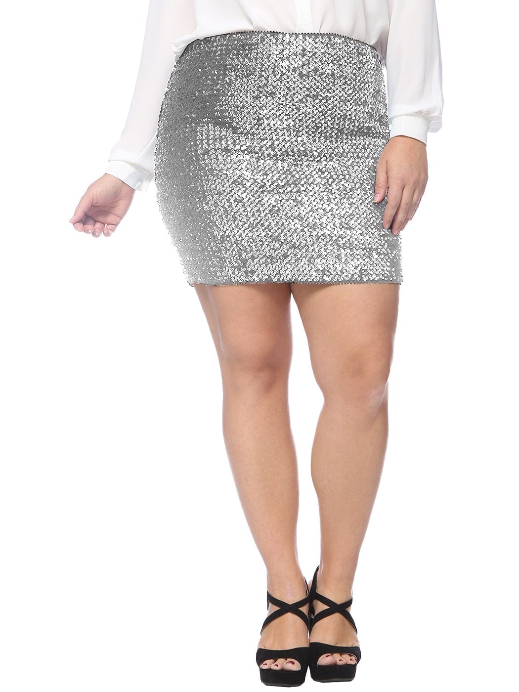 Plus Size Metallic Sequin Stretch Mini Skirt - Image 11
