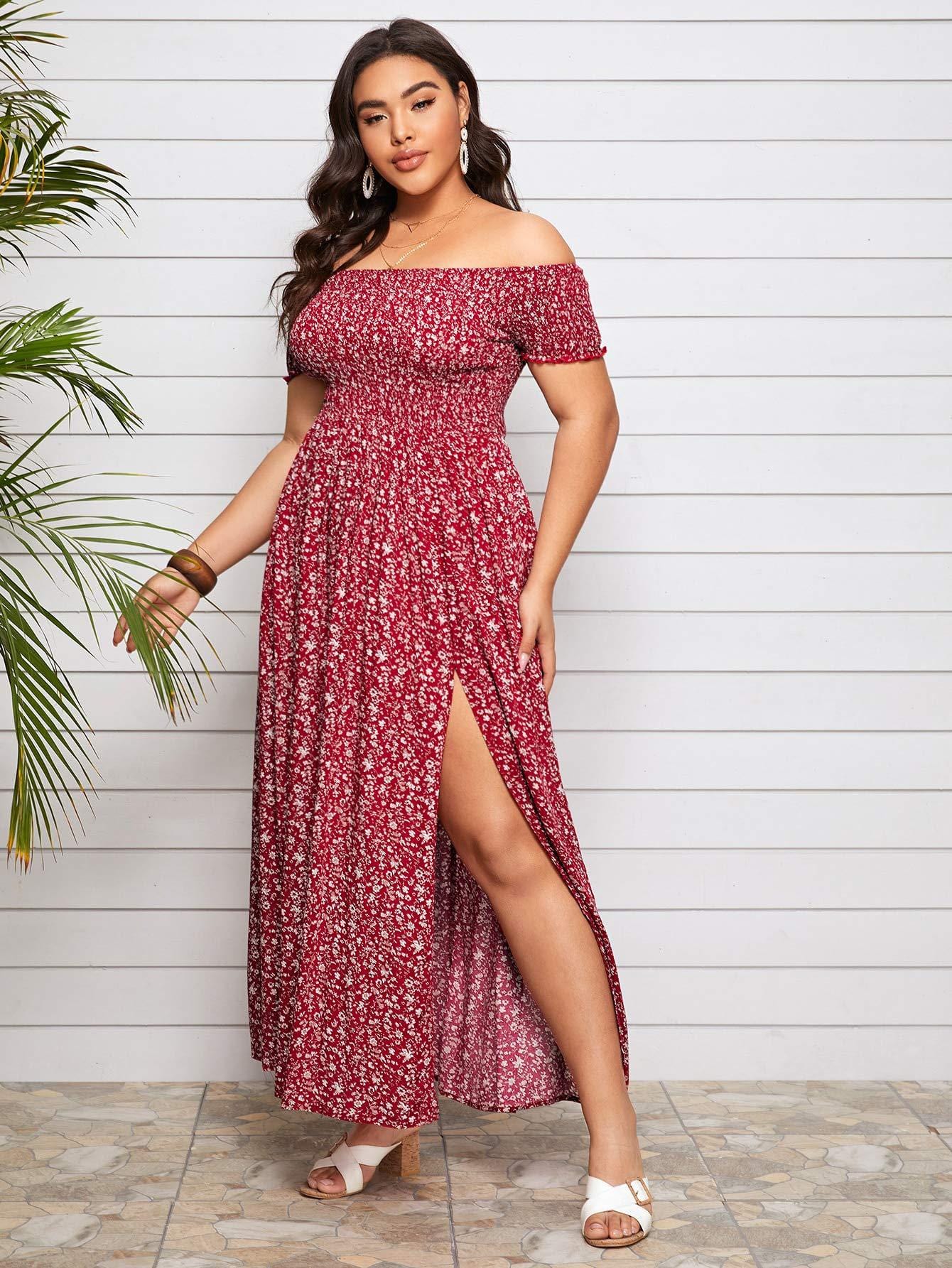 Plus Size Off Shoulder Floral Maxi Dress - Image 6