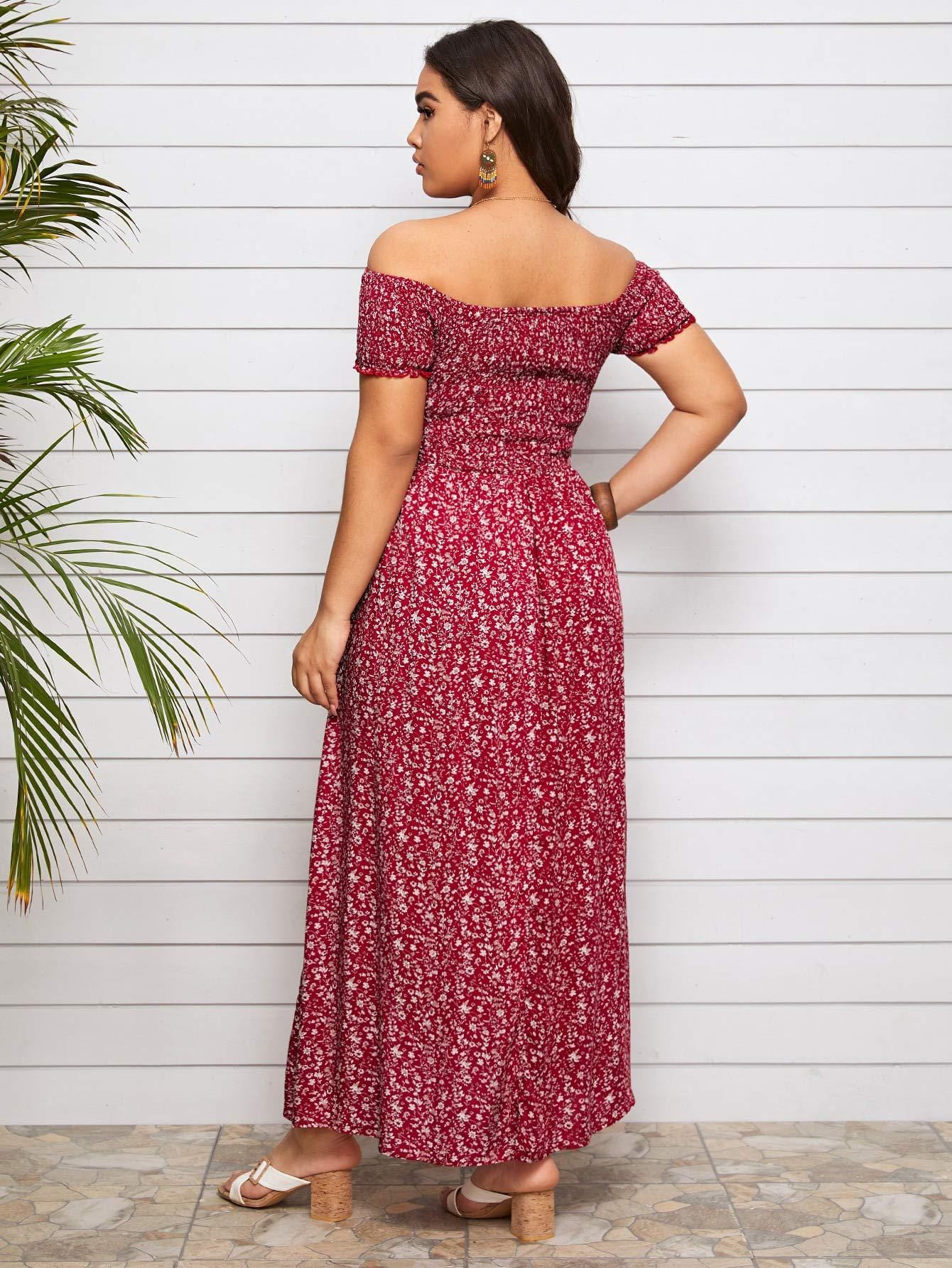Plus Size Off Shoulder Floral Maxi Dress - Image 8