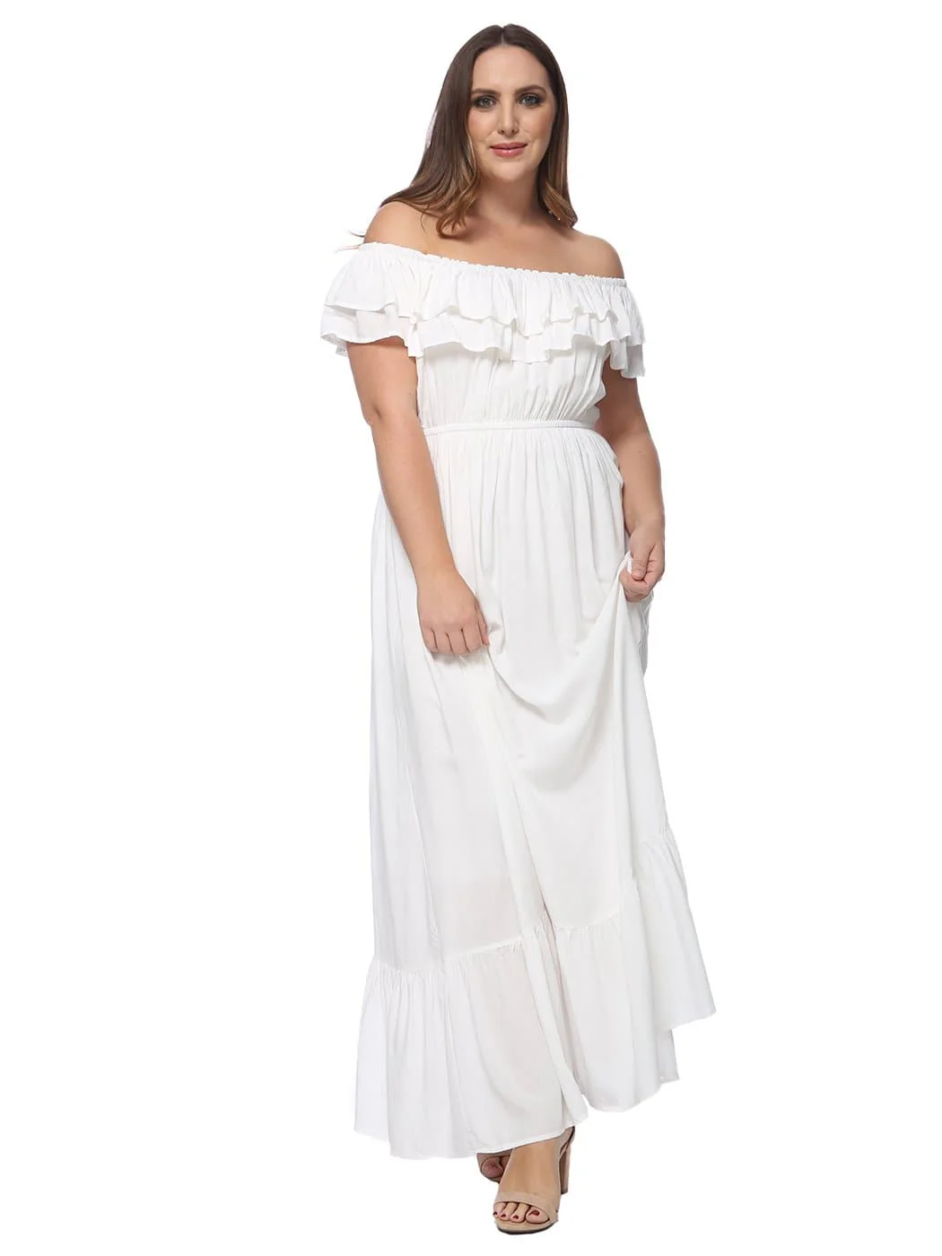 Plus Size Off Shoulder Ruffle Empire Maxi Dress
