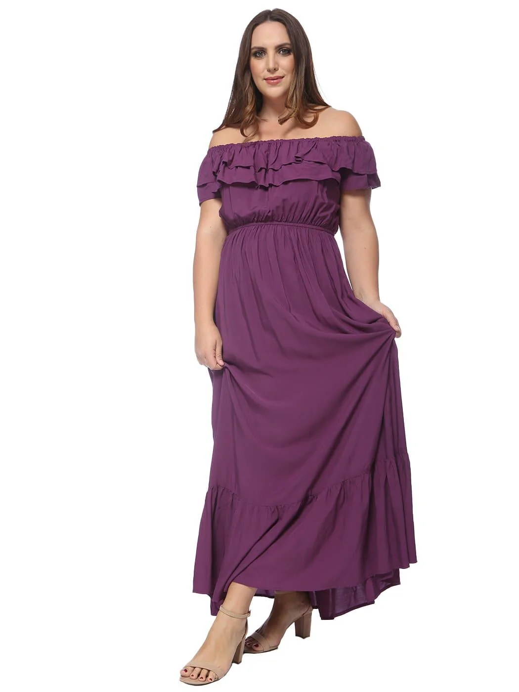 Plus Size Off Shoulder Ruffle Empire Maxi Dress - Image 10