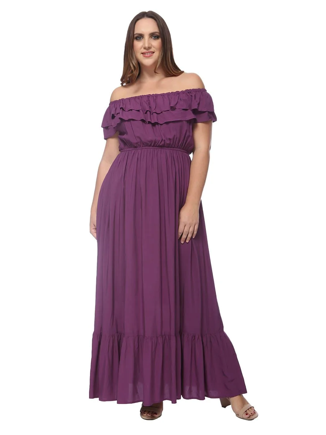 Plus Size Off Shoulder Ruffle Empire Maxi Dress - Image 11
