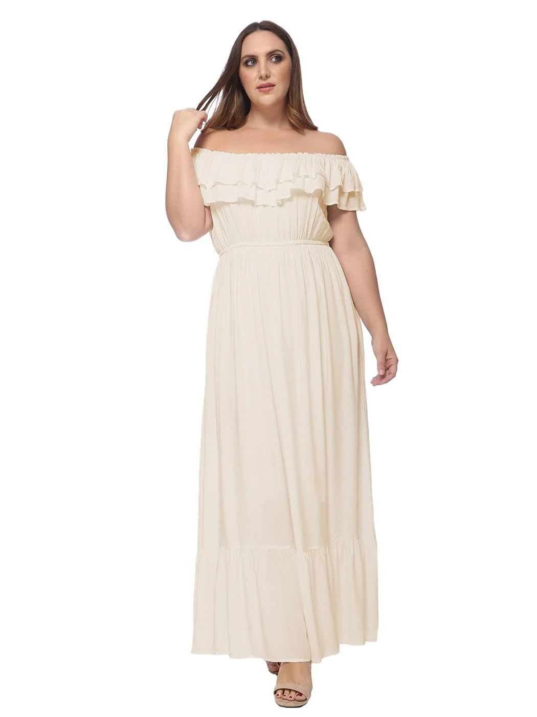Plus Size Off Shoulder Ruffle Empire Maxi Dress - Image 13