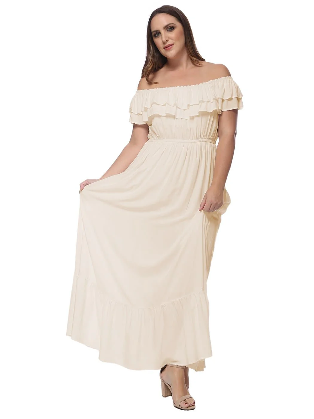 Plus Size Off Shoulder Ruffle Empire Maxi Dress - Image 15