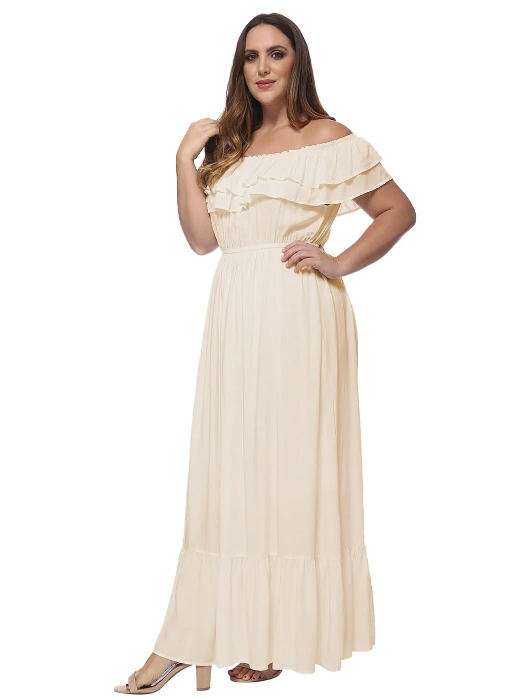 Plus Size Off Shoulder Ruffle Empire Maxi Dress - Image 16