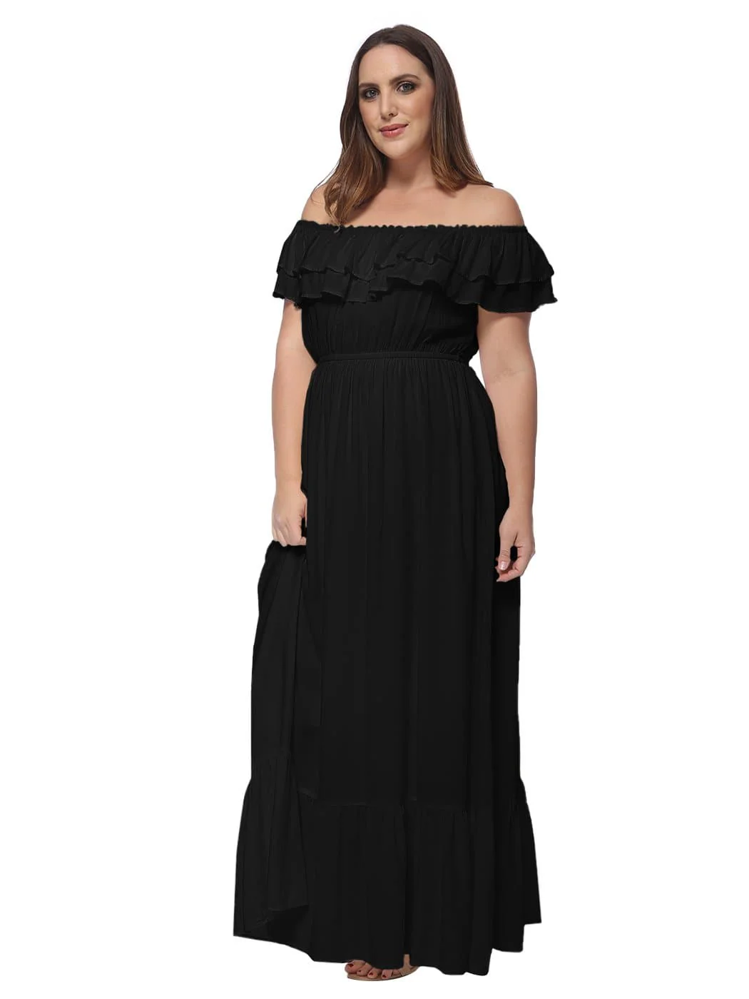 Plus Size Off Shoulder Ruffle Empire Maxi Dress - Image 19