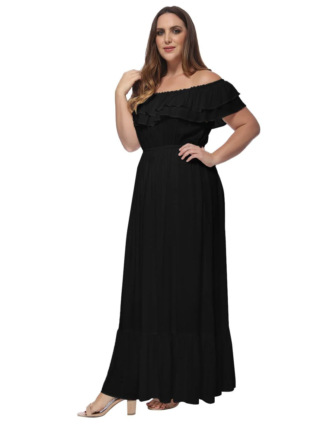 Plus Size Off Shoulder Ruffle Empire Maxi Dress - Image 20