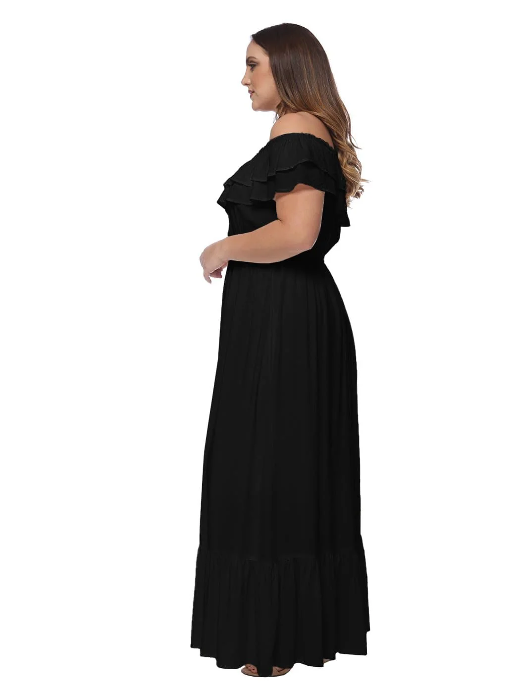 Plus Size Off Shoulder Ruffle Empire Maxi Dress - Image 21