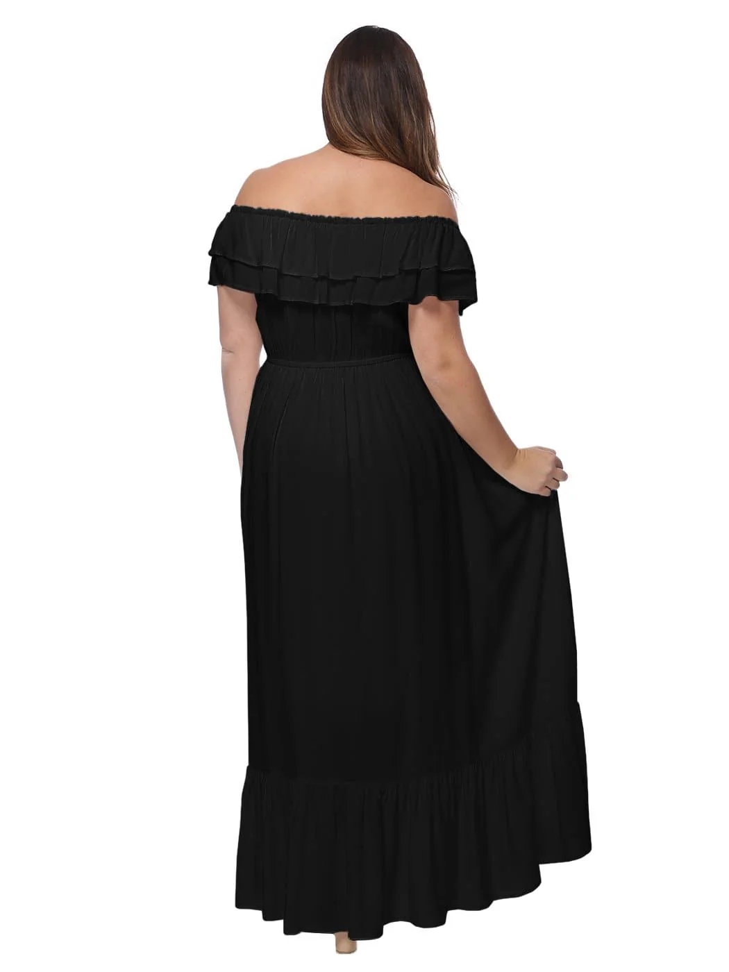Plus Size Off Shoulder Ruffle Empire Maxi Dress - Image 22