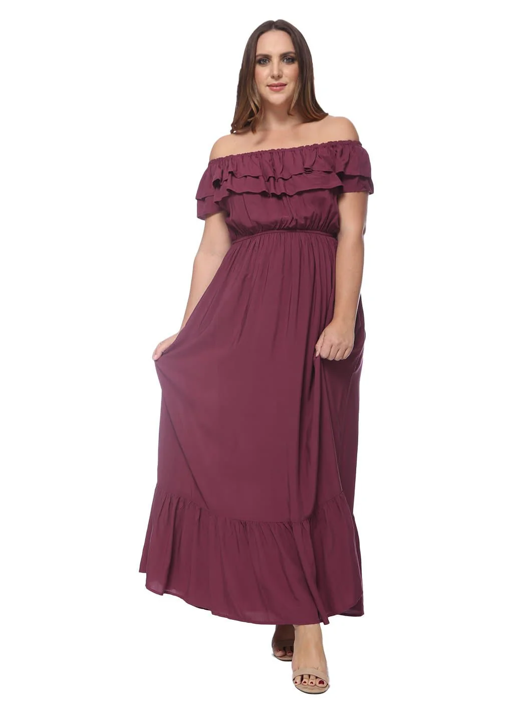 Plus Size Off Shoulder Ruffle Empire Maxi Dress - Image 24