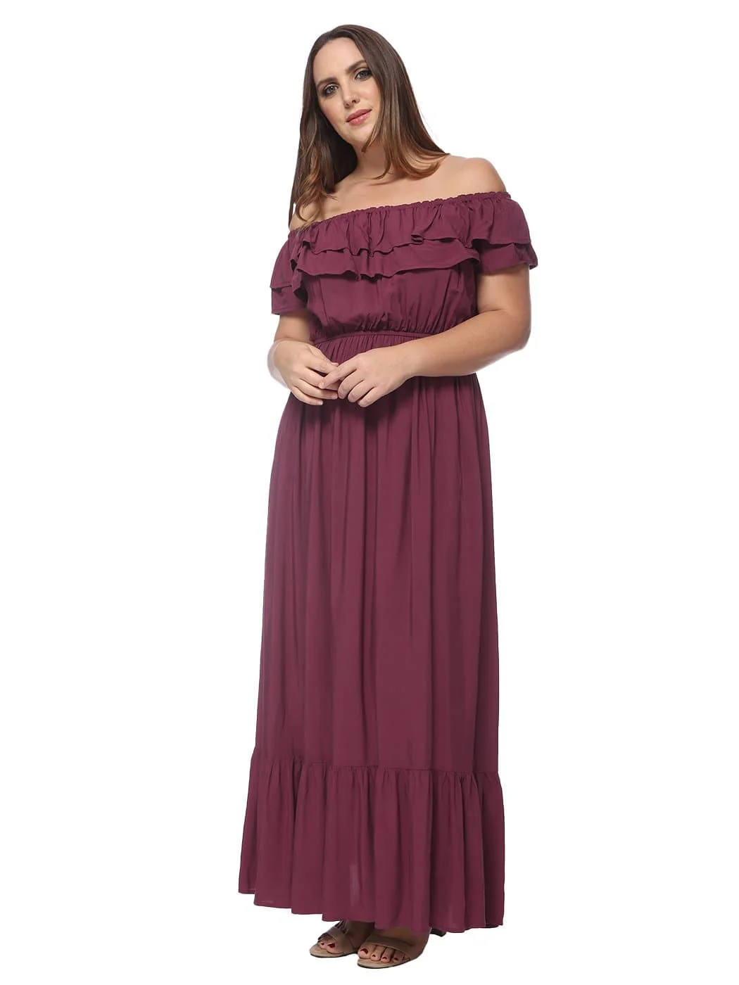 Plus Size Off Shoulder Ruffle Empire Maxi Dress - Image 25