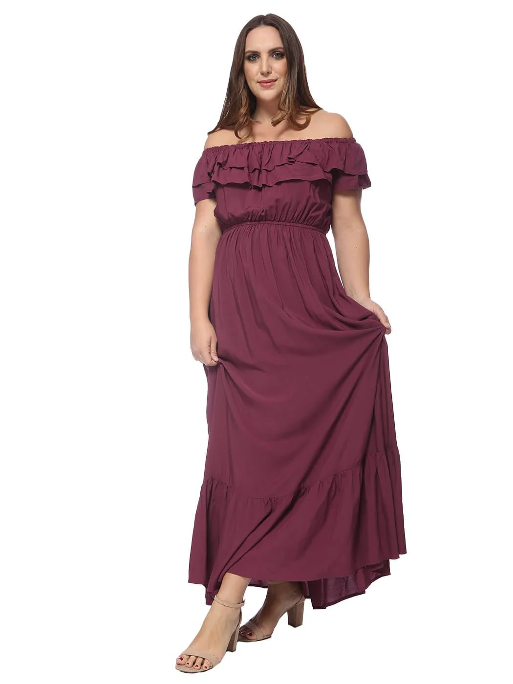 Plus Size Off Shoulder Ruffle Empire Maxi Dress - Image 26