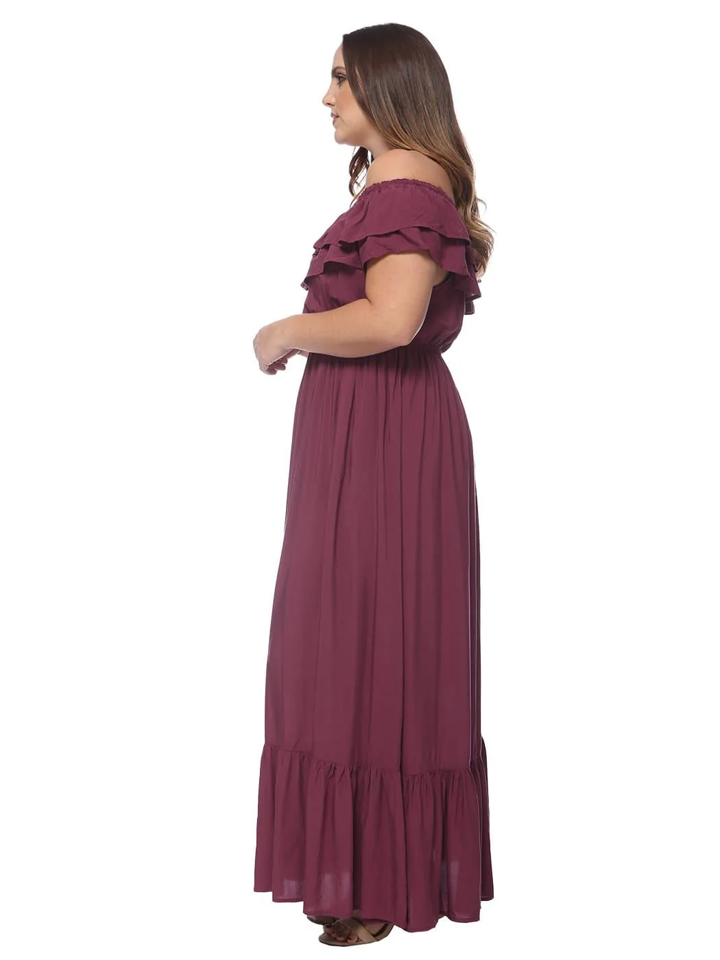Plus Size Off Shoulder Ruffle Empire Maxi Dress - Image 27