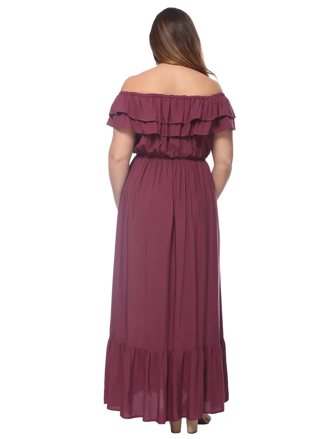 Plus Size Off Shoulder Ruffle Empire Maxi Dress - Image 28
