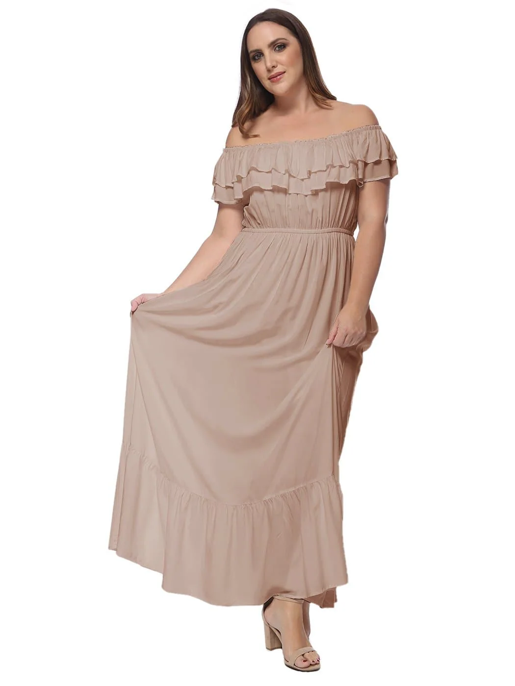 Plus Size Off Shoulder Ruffle Empire Maxi Dress - Image 29