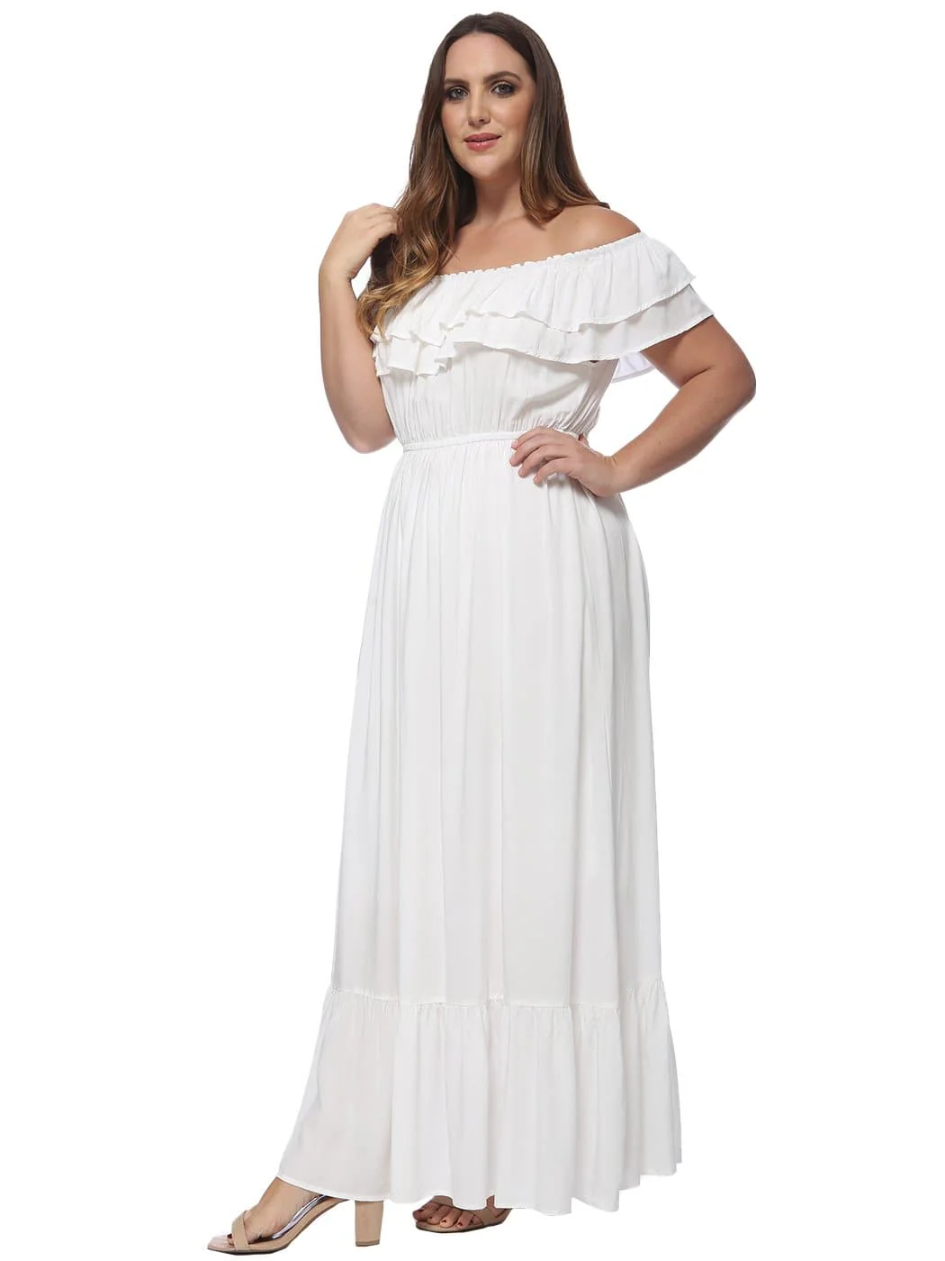 Plus Size Off Shoulder Ruffle Empire Maxi Dress - Image 3