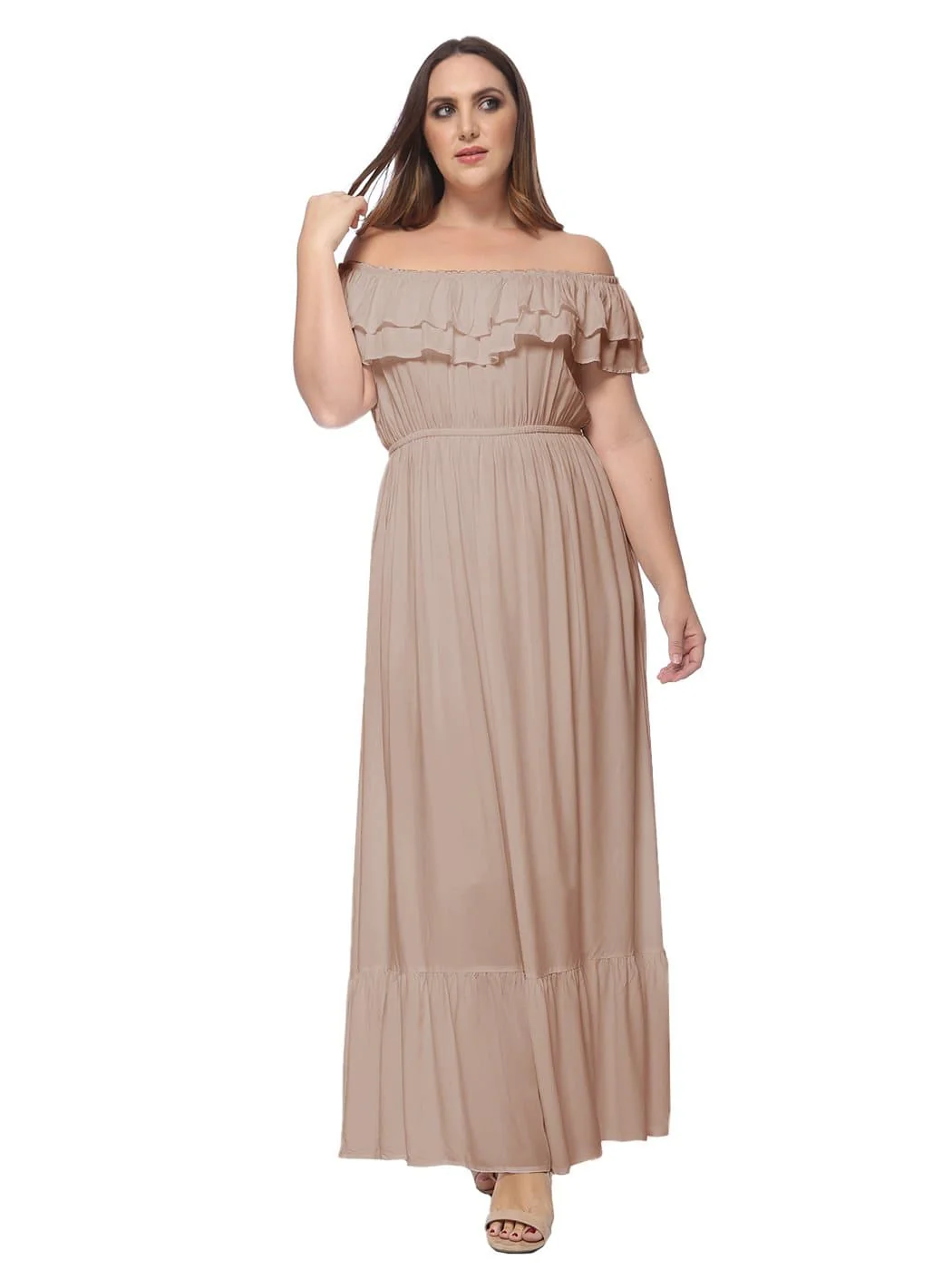 Plus Size Off Shoulder Ruffle Empire Maxi Dress - Image 31