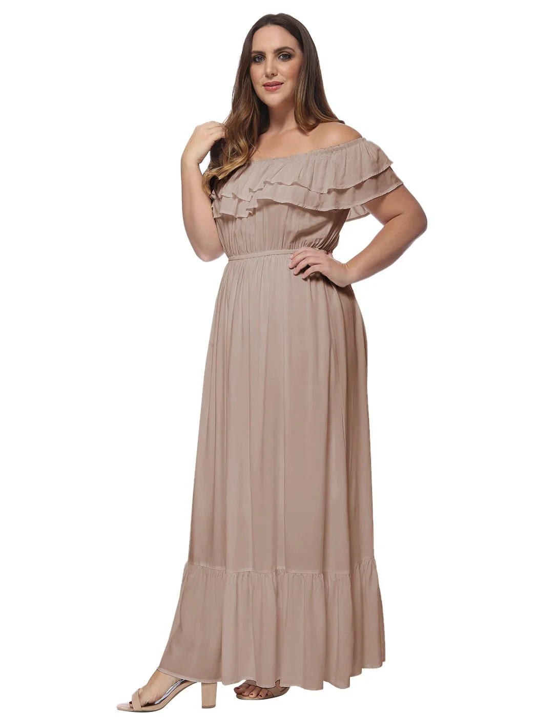 Plus Size Off Shoulder Ruffle Empire Maxi Dress - Image 32